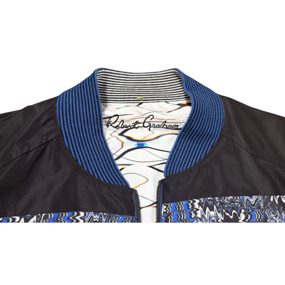 Robert Graham Reversible Bomber Jacket XL Black Blue White Abstract Print Golf - Picture 3 of 10